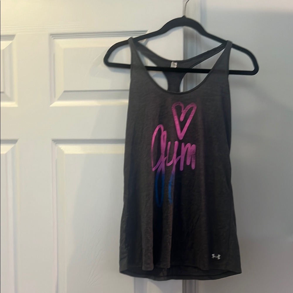 Under Armour Charcoal Tank with Pink and Blue Design
